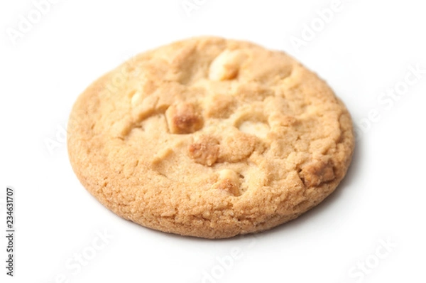 Obraz closeup of white chocolate cookie pile on white background
