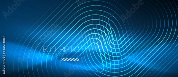 Obraz Neon glowing techno lines, hi-tech futuristic abstract background template with geometric shapes