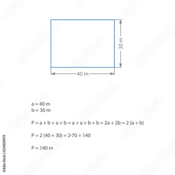 Fototapeta algebraic expression computing the perimeter of a rectangle blue gray rectangle solving an elementary algebraic problem