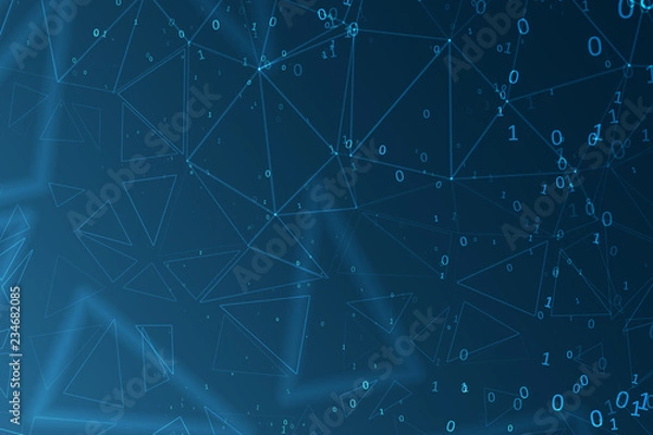 Obraz Abstract polygonal space. Background with connecting dots and lines. Binary computer code. Futuristic cyberspace with digital code. Graphic concept for your design