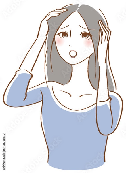 Fototapeta 薄毛　悩む　女性　イラスト