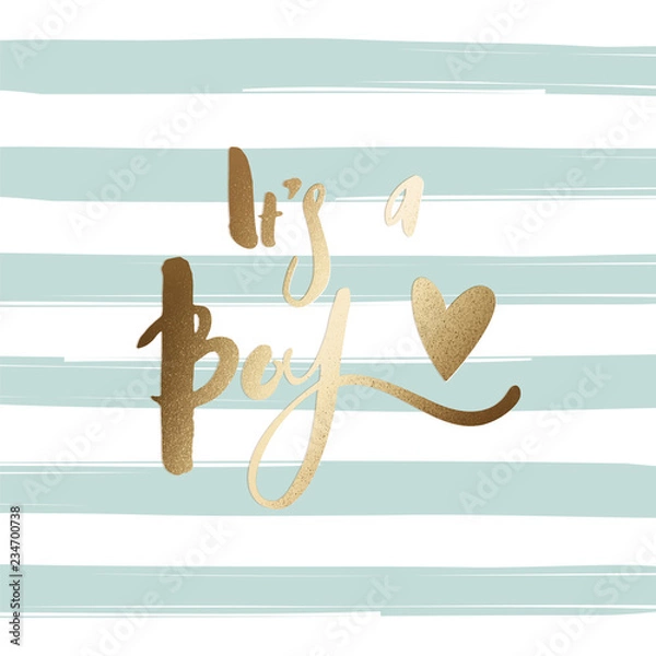 Fototapeta It's a Boy - greeting card, baby shower card, baby announcement card with Gold