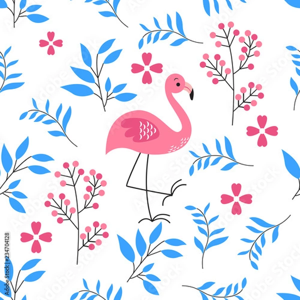 Obraz Vector Leafs and Crane Bird Pattern