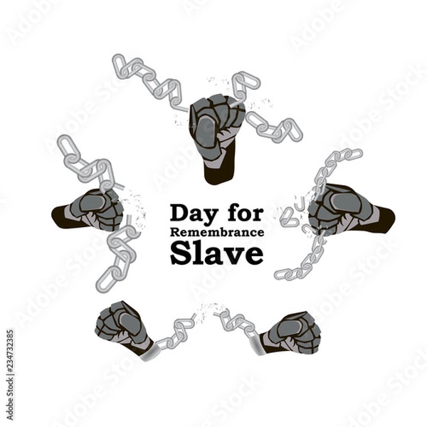 Fototapeta Concept on Day for the abolition of Slavery. Hands with broken chain, vector illustration