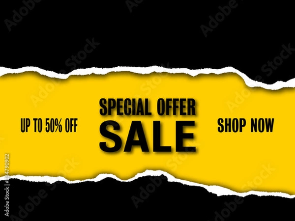 Obraz Sale banner with realistic ripped paper background. Vector illustration, template design for special offer posters, banners, flyer, invitation or web 