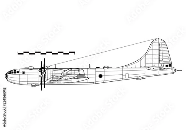 Obraz Combat aircraft. Boeing B-29 SUPERFORTRESS. Outline drawing