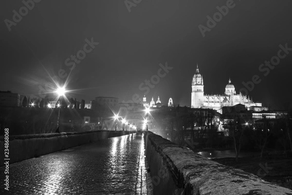 Fototapeta bridge at night with lights reflected on the wet floor wt by the rain