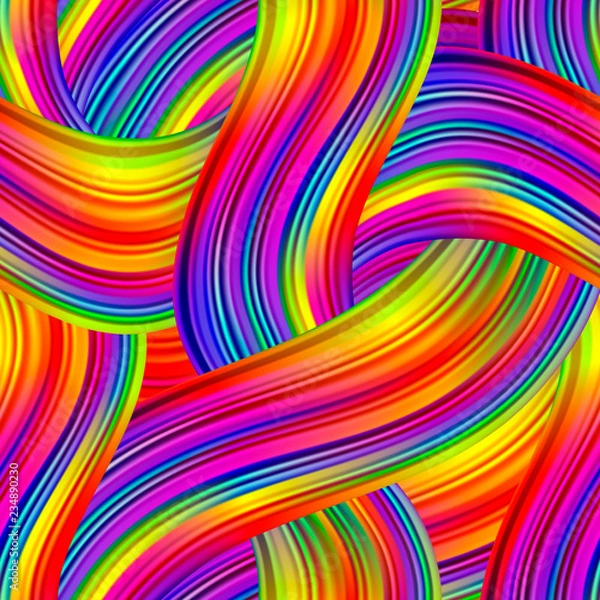 Fototapeta Seamless pattern design and vivid color abstract background vector texture. Colorful lines and bright gradients. Endless trendy fluid surface. Digital brush illustration. EPS 10