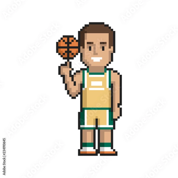 Obraz Basketball player pixel art on white background. Vector illustration.
