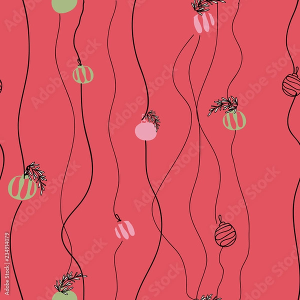 Obraz Vector Red Hanging Ornaments Seamless Pattern