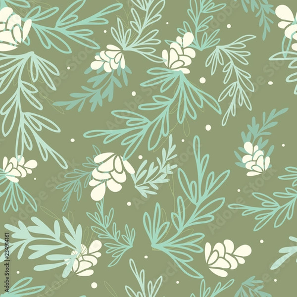 Obraz Vector Green Falling Pine Leaves Seamless Pattern