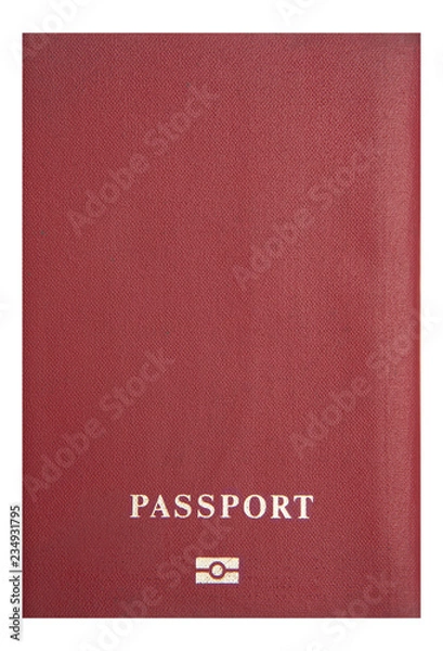 Fototapeta The cover of a red biometric passport with unmarked country. isolated on white