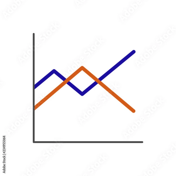 Fototapeta Vector line chart icon with blue and orange values, and grey axis lines