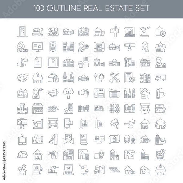 Fototapeta 100 Real estate outline icons set such as Guarantee linear, Depo