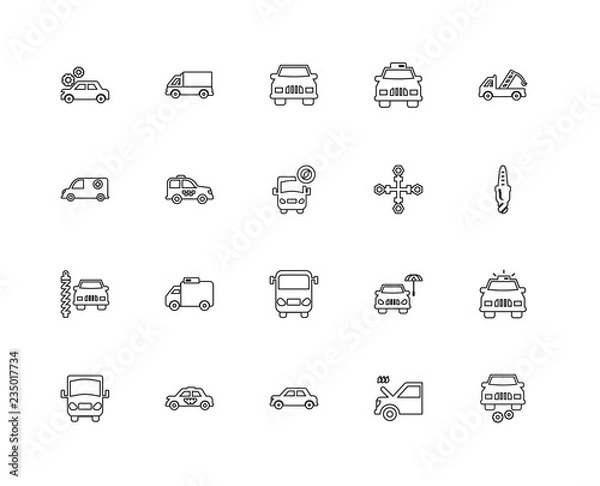 Fototapeta Collection of 20 Mechanicons linear icons such as Car with cogwh