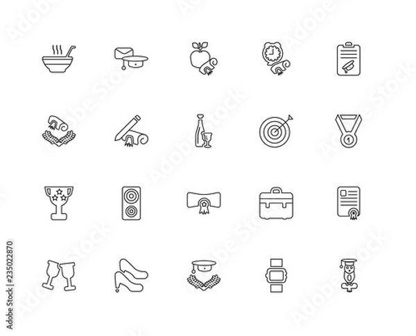 Fototapeta Collection of 20 Graduation and Education linear icons such as T