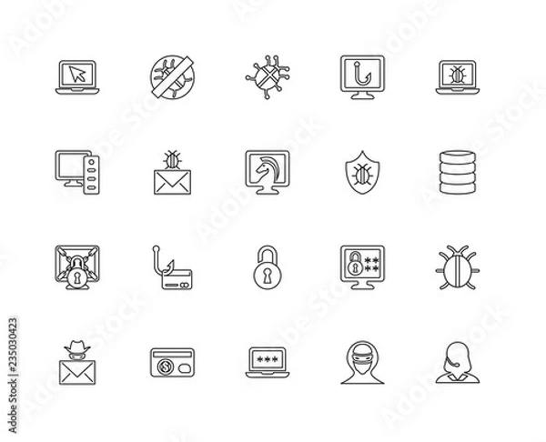 Fototapeta Collection of 20 Cyber linear icons such as Ransomware, Woman on