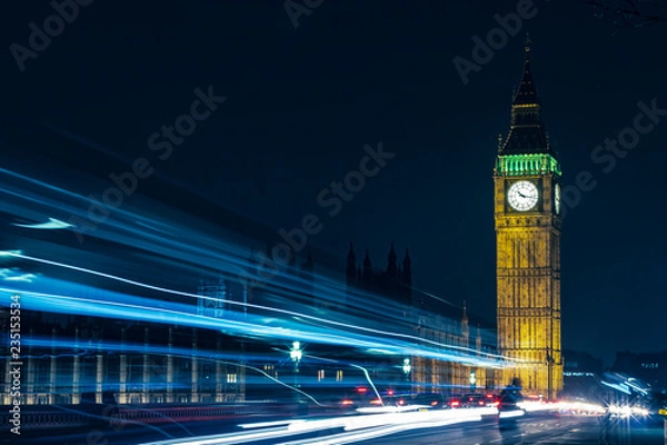Obraz London Big Ben At Night Light Trails