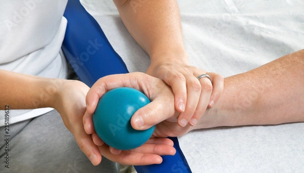 Obraz Hand with exercises blue ball