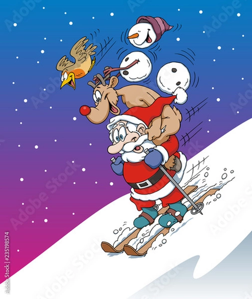 Obraz Santa and reindeer having fun

