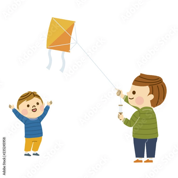 Fototapeta 凧揚げをする親子