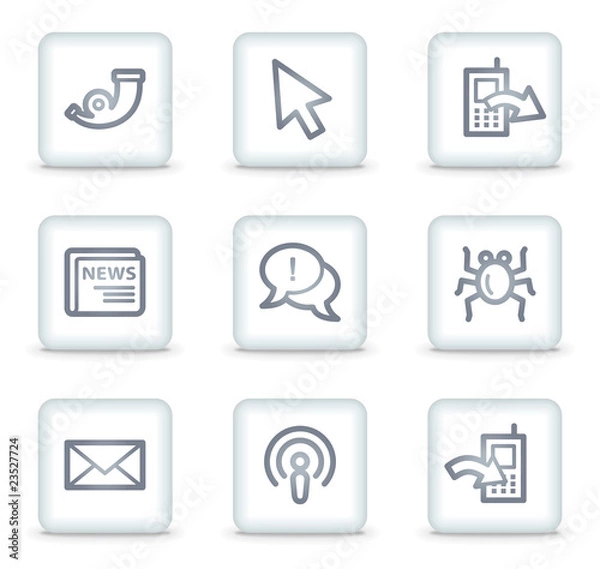 Fototapeta Internet web icons set 2, white square buttons