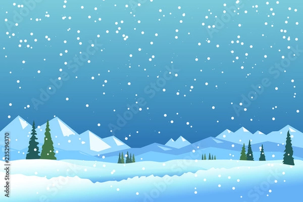 Fototapeta Winter landscape with mountains and snowfall