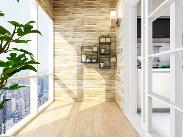 Fototapeta Spacious balcony design for urban high-rise residences