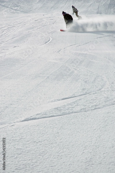 Obraz two snowboarders carving #2