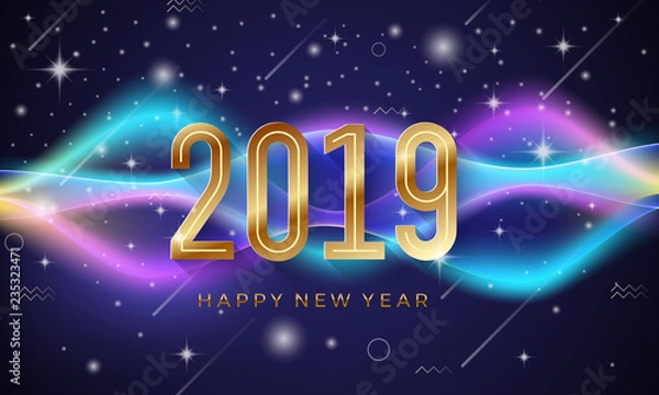 Obraz Happy New Year 2019. Abstract creative vector greeting illustration with golden number.