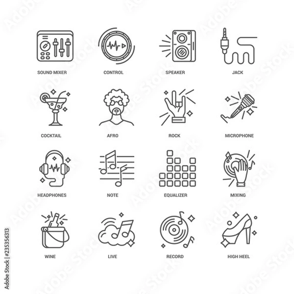 Fototapeta Simple Set of 16 Vector Line Icon. Contains such Icons as High h