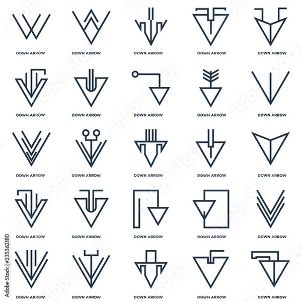Fototapeta Set Of 25 outline icons such as Down arrow, arrow line icon