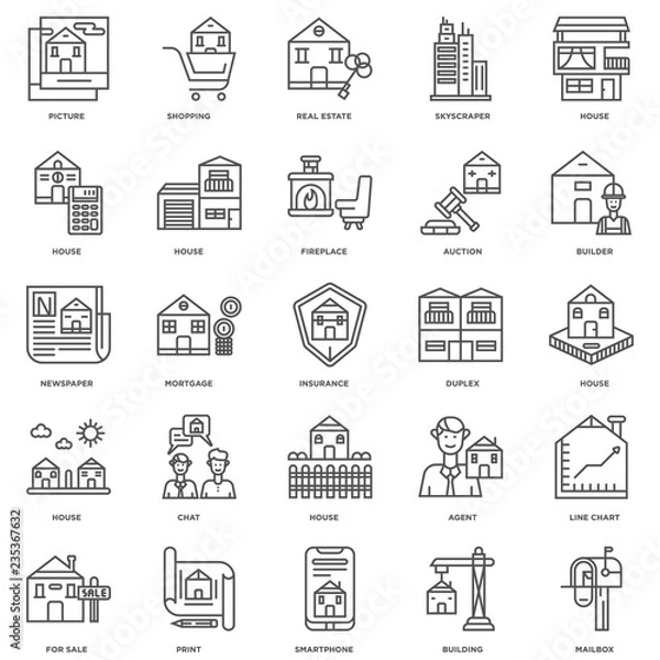 Fototapeta Simple Set of 25 Vector Line Icon. Contains such Icons as Mailbo