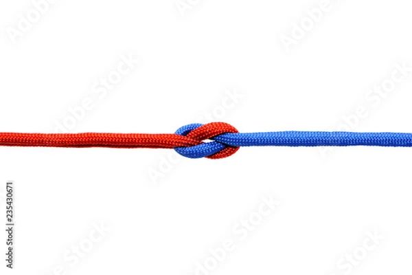 Fototapeta Knot on a cord on a white background .