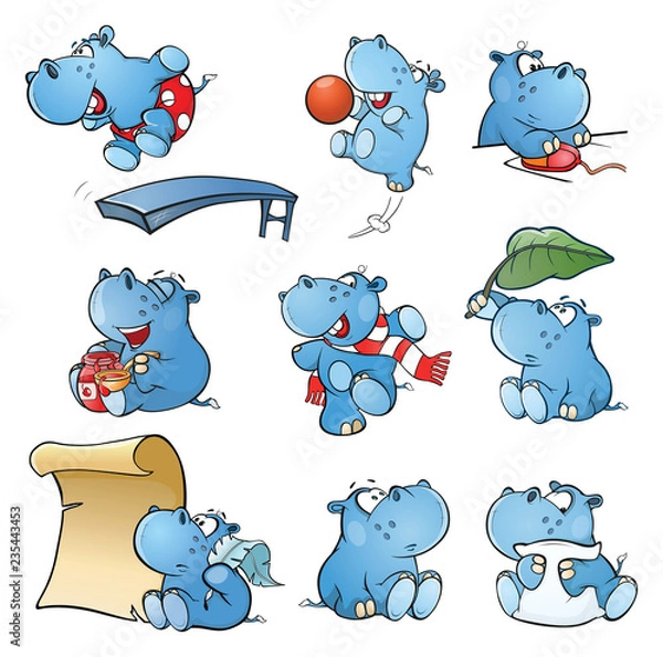 Obraz Set of Vector Cartoon Illustration. Cute Hippo for you Design
