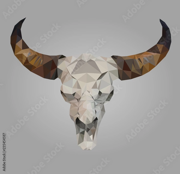 Obraz Isolated Low poly buffalo skull on white back ground,animal geometric concept,Abstract vector