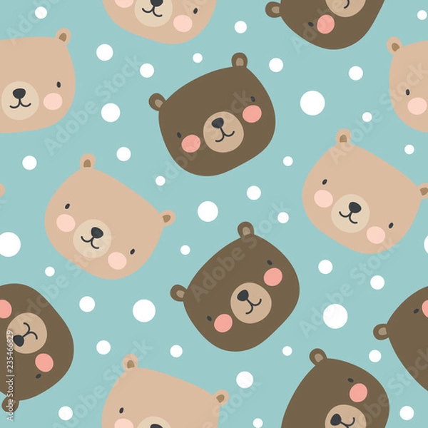 Fototapeta Cute Polar Bear Seamless Pattern, Cartoon Christmas Background, Vector Illustration