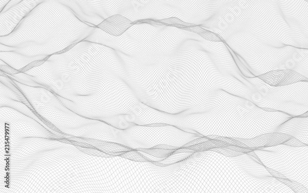 Fototapeta Abstract landscape on a white background. Cyberspace grid. Hi-tech network. 3d technology illustration