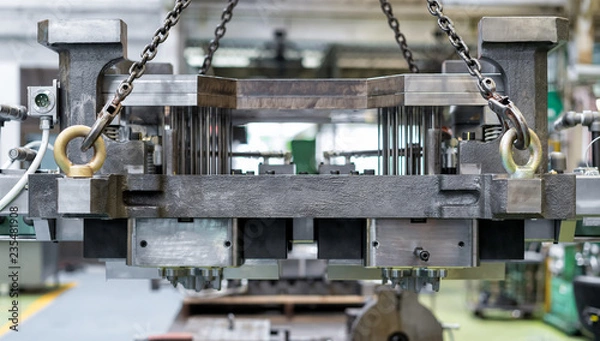 Fototapeta High precision die mold for casting automotive aluminium parts make with iron metal steel by lathe milling drilling and CNC machinery in the factory