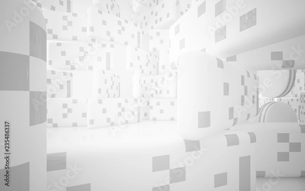 Obraz White smooth abstract architectural background whith gray lines . 3D illustration and rendering