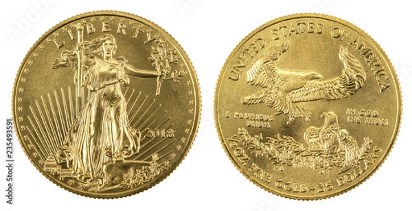 Obraz golden american eagle coins on white background