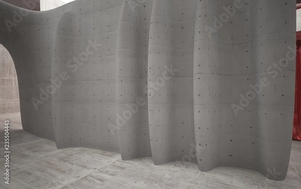 Fototapeta Empty dark abstract glass red and concrete smooth interior. Architectural background. 3D illustration and rendering