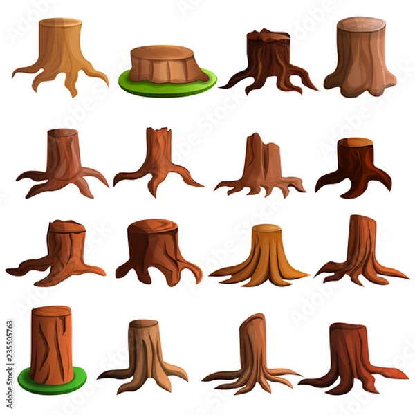 Fototapeta Stump tree icon set. Cartoon set of stump tree vector icons for web design