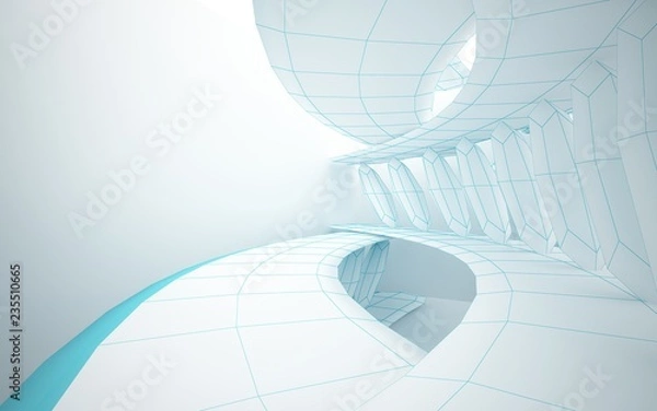 Fototapeta Abstract white interior highlights future with glossy lines. Polygon colored drawing. Architectural background. 3D illustration and rendering