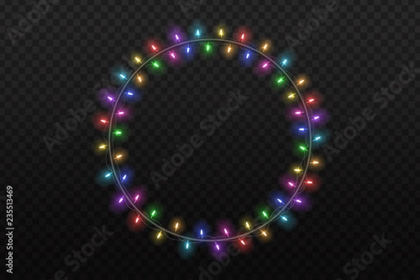 Fototapeta Vector realistic isolated Christmas fairy lights frame for template decoration and layout covering on the transparent background. Concept of Happy New Year.