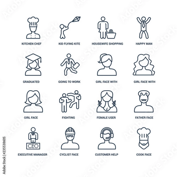 Fototapeta Cook face, Customer Help worker, Cyclist Executive Manager, Fath