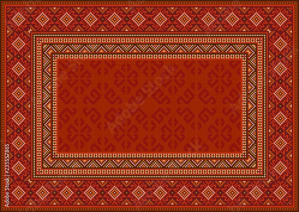 Obraz Luksusowy orientalny dywan vintage w czerwonych odcieniach z wzorami w kolorach żółtym, beżowym i bordowym