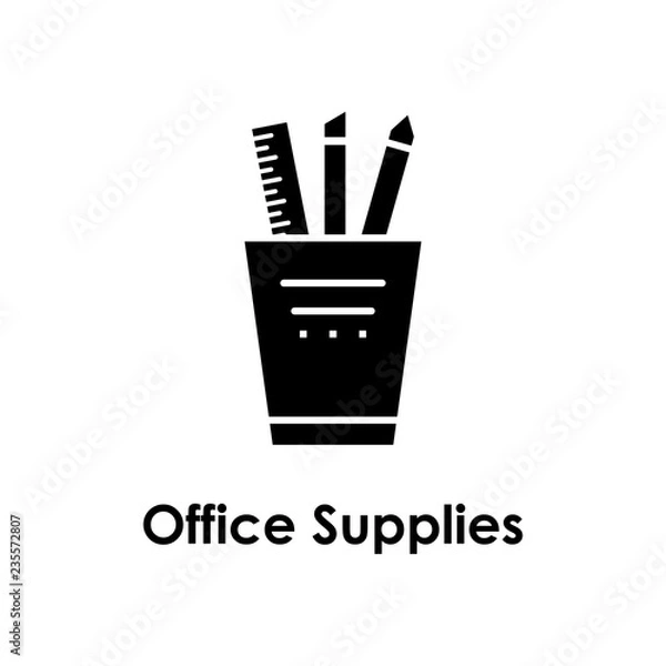 Fototapeta stationery glass, pen, ruler icon. Element of business icon with description. Glyph icon for website design and development, app development. Premium icon