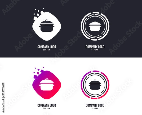 Fototapeta Logotype concept. Cooking pan sign icon. Boil or stew food symbol. Logo design. Colorful buttons with icons. Vector