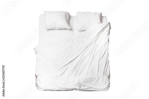 Fototapeta Empty double bed top view